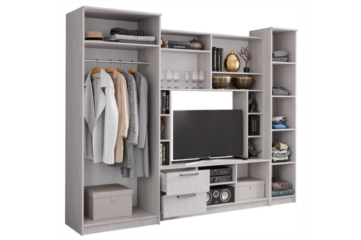 Стенка в гостиную Флора, ясень белый