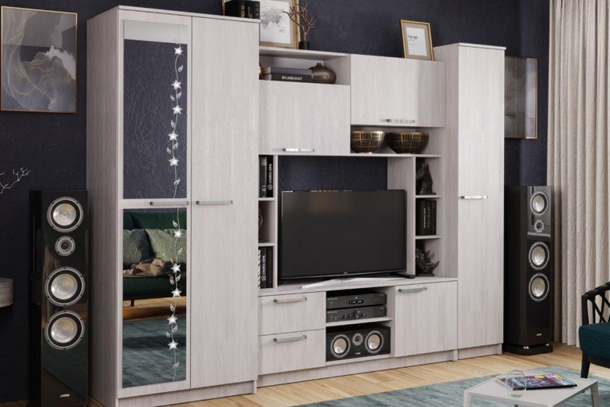 Стенка в гостиную Флора, ясень белый