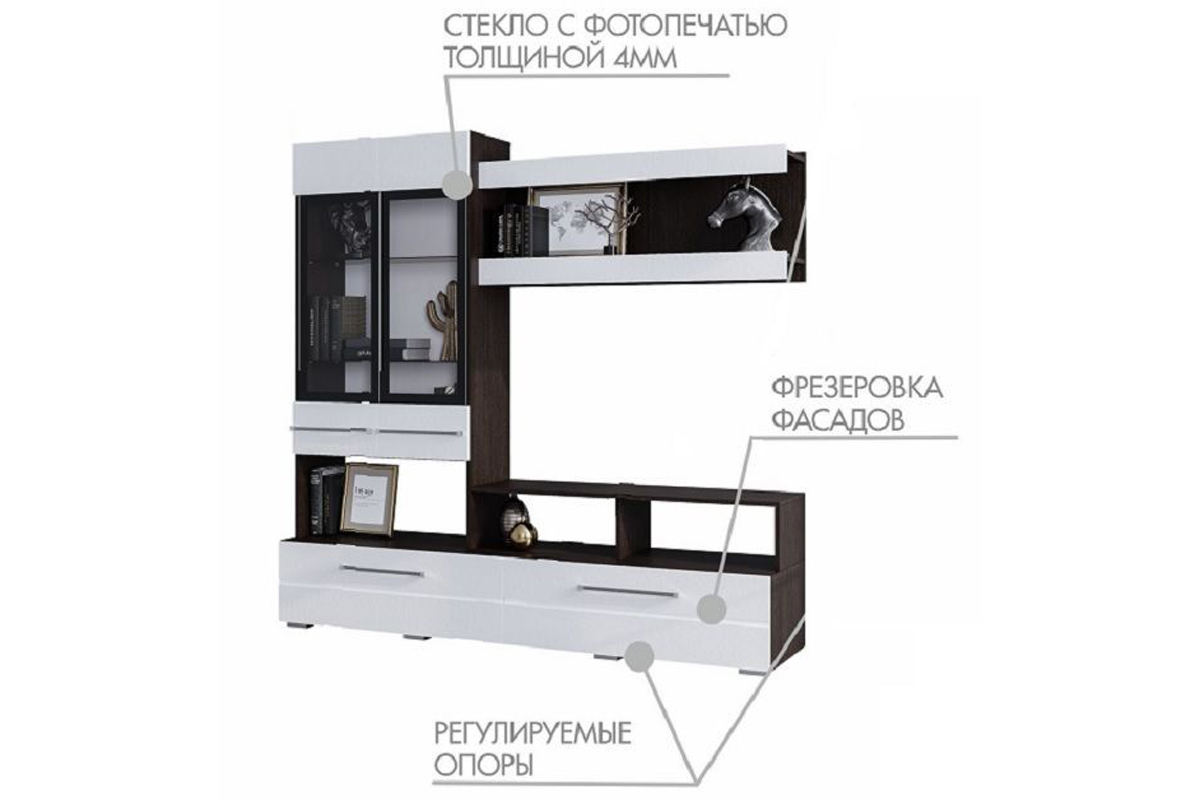 Милан гостиная комплект 3 венге/белый глянец