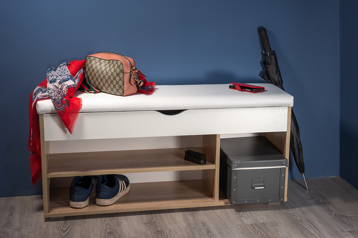 Лайт(Варна-4) Тумба для обуви 08.58 (Дуб сонома, Белая экокожа)