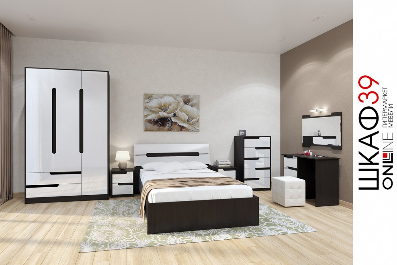 Гавана Кровать 160х200 с ДСП настилом венге/акрил белый