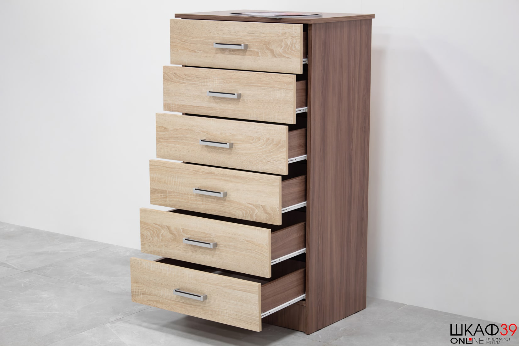 Комод высокий Катрин 4, ясень шимо/дуб сонома