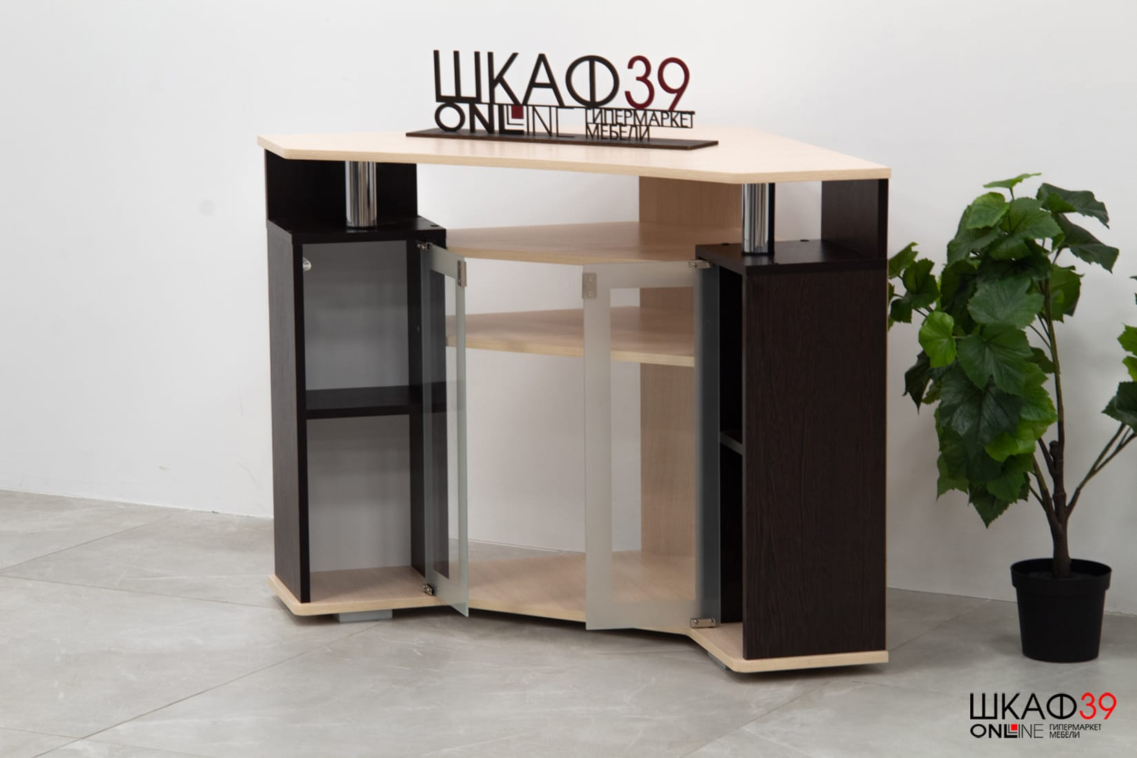 Тумба под телевизор угловая 044 (2у), венге/дуб молочный