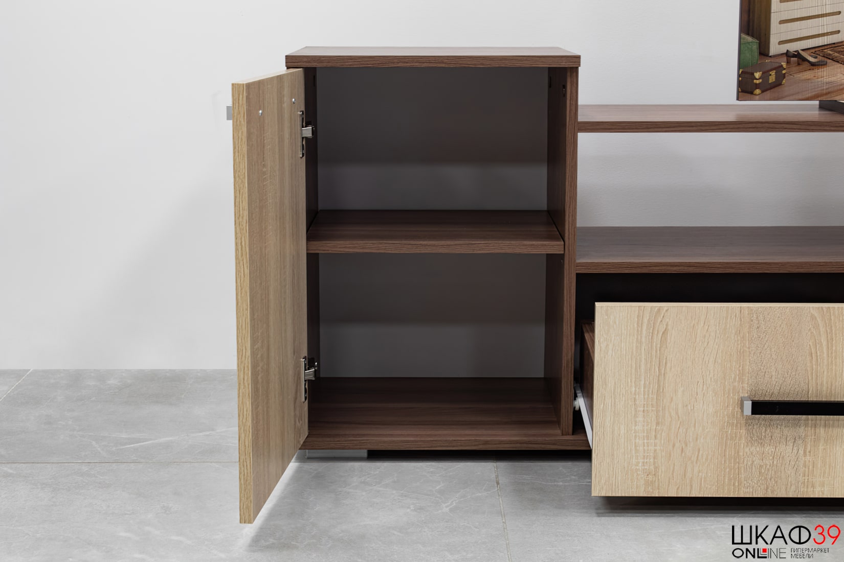 Тумба под ТВ Парус 2, ясень шимо/дуб сонома