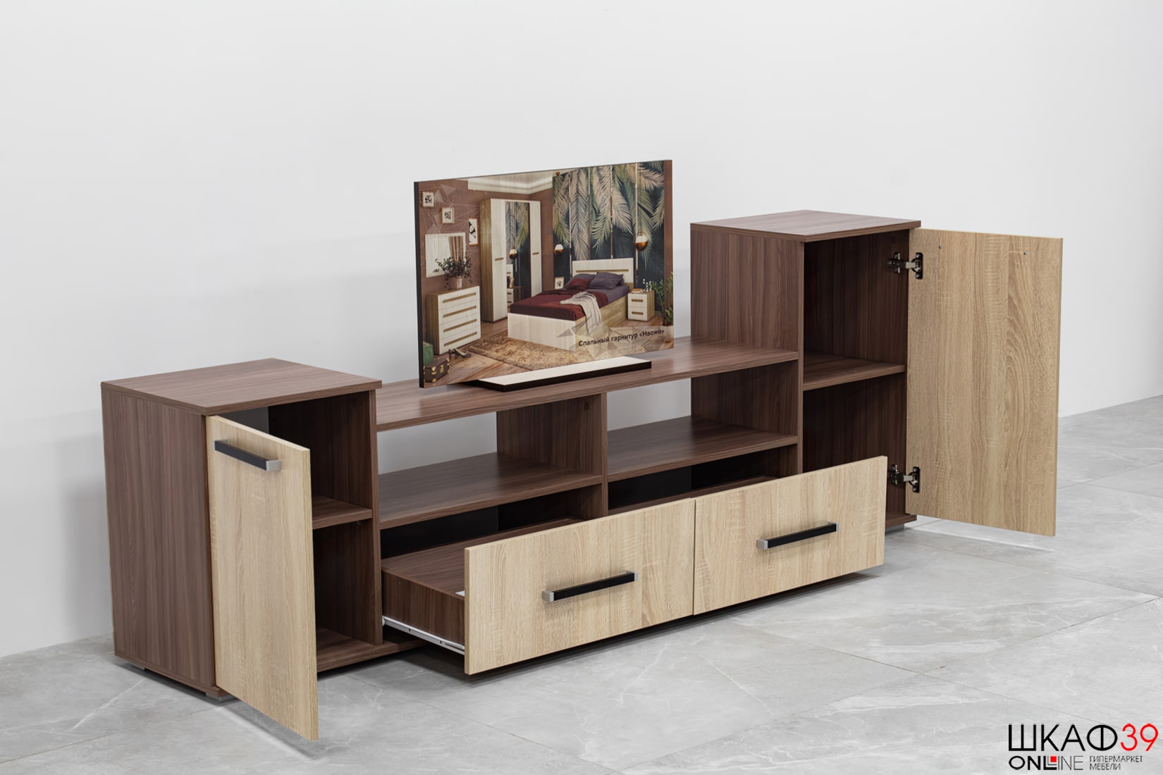 Тумба под ТВ Парус 2, ясень шимо/дуб сонома