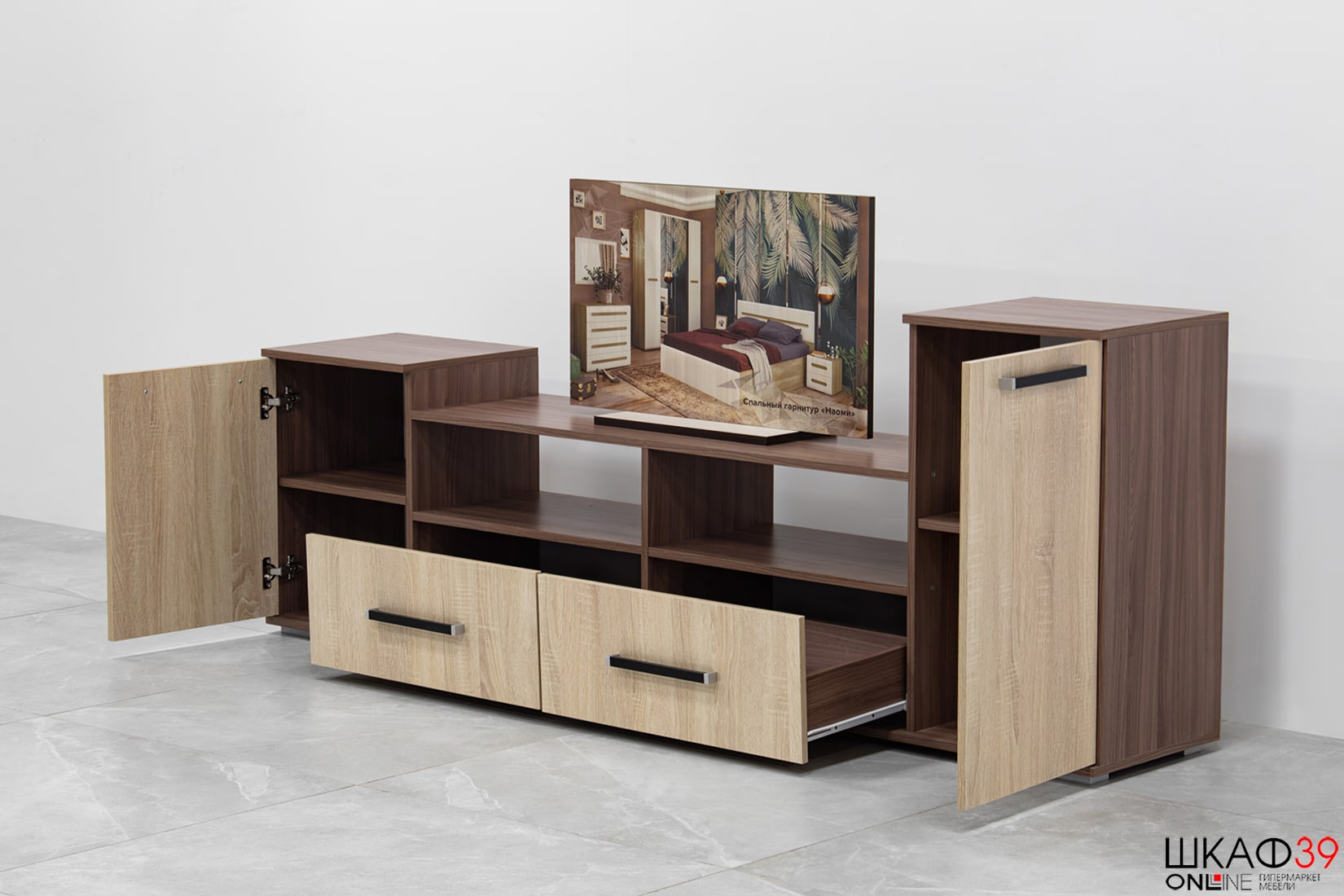 Тумба под ТВ Парус 2, ясень шимо/дуб сонома