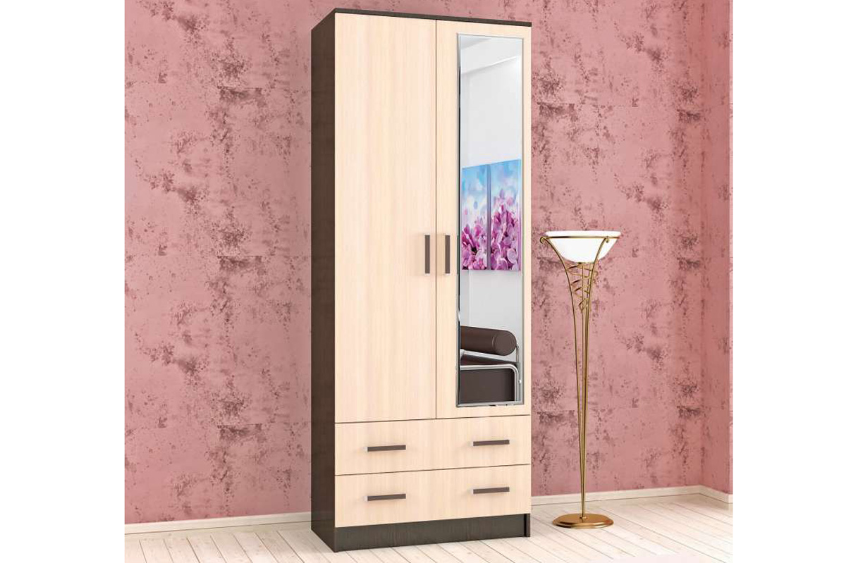 Шкаф с зеркалом Лагуна 80 см, венге/дуб молочный