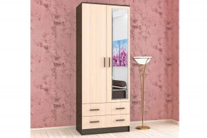 Шкаф с зеркалом Лагуна 80 см, венге/дуб молочный