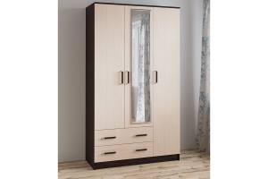 Шкаф с зеркалом Лагуна 120 см, венге/дуб молочный