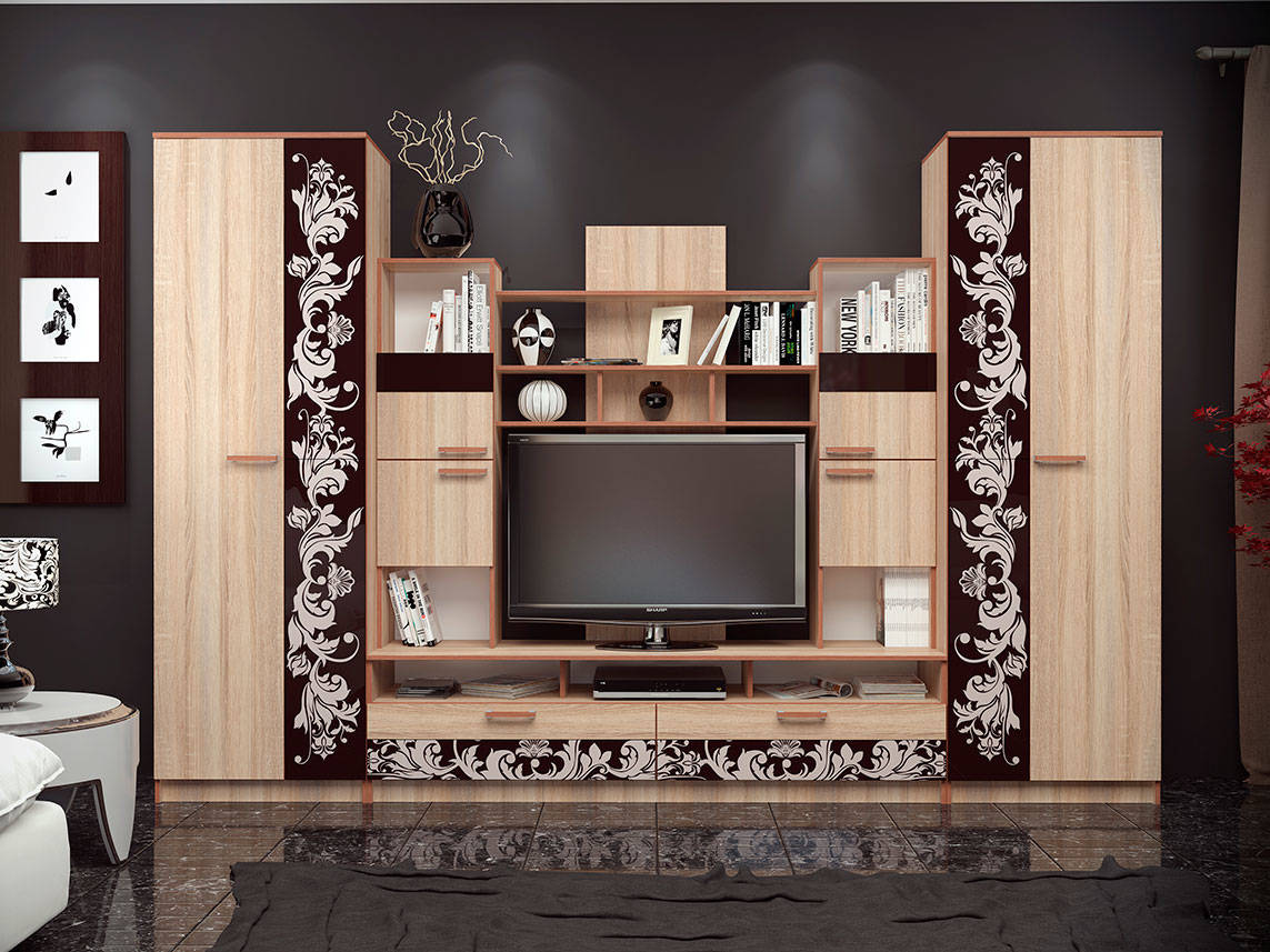 Стенка в гостиную Багира, каштан