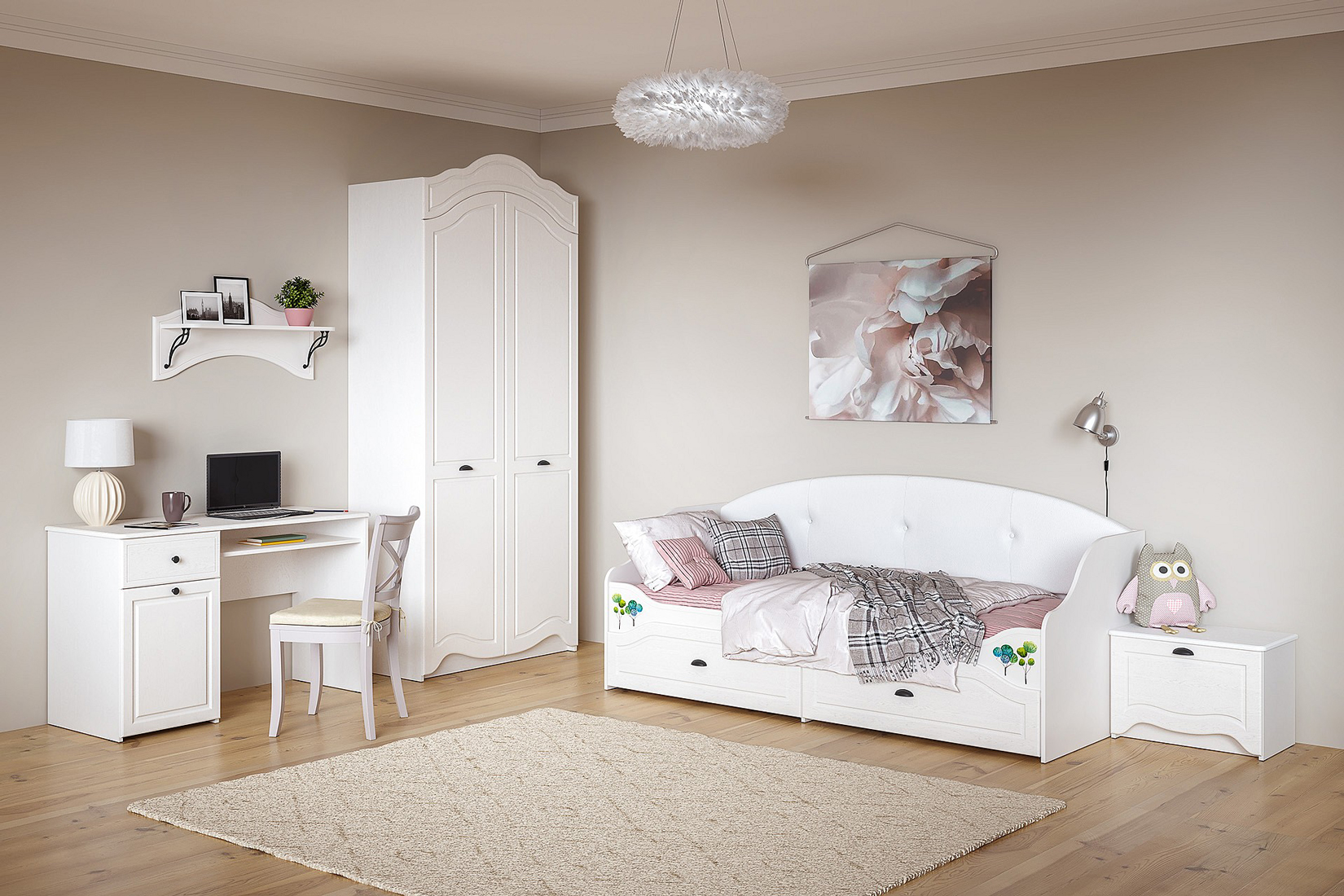 Роуз Полка 15.68 Белый с тиснением поры дерева/ясень ваниль