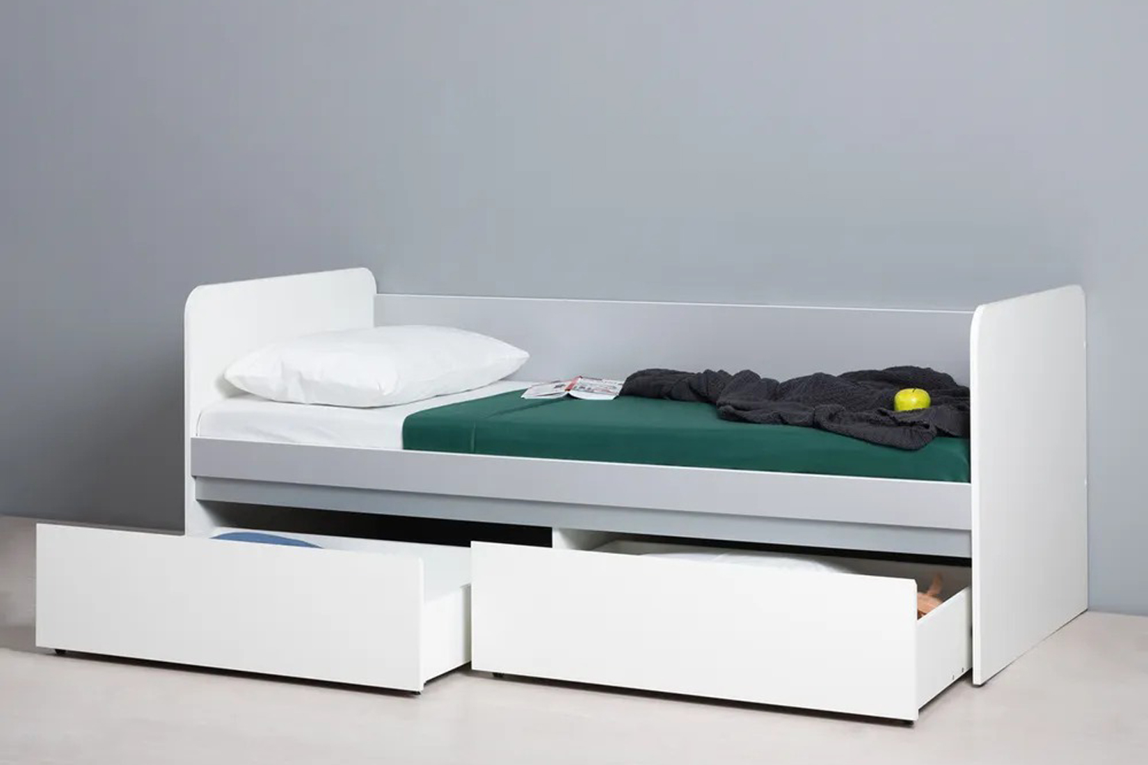 Торонто 11.39 Кровать 80х190 с настилом ЛДСП Белый/Стальной серый