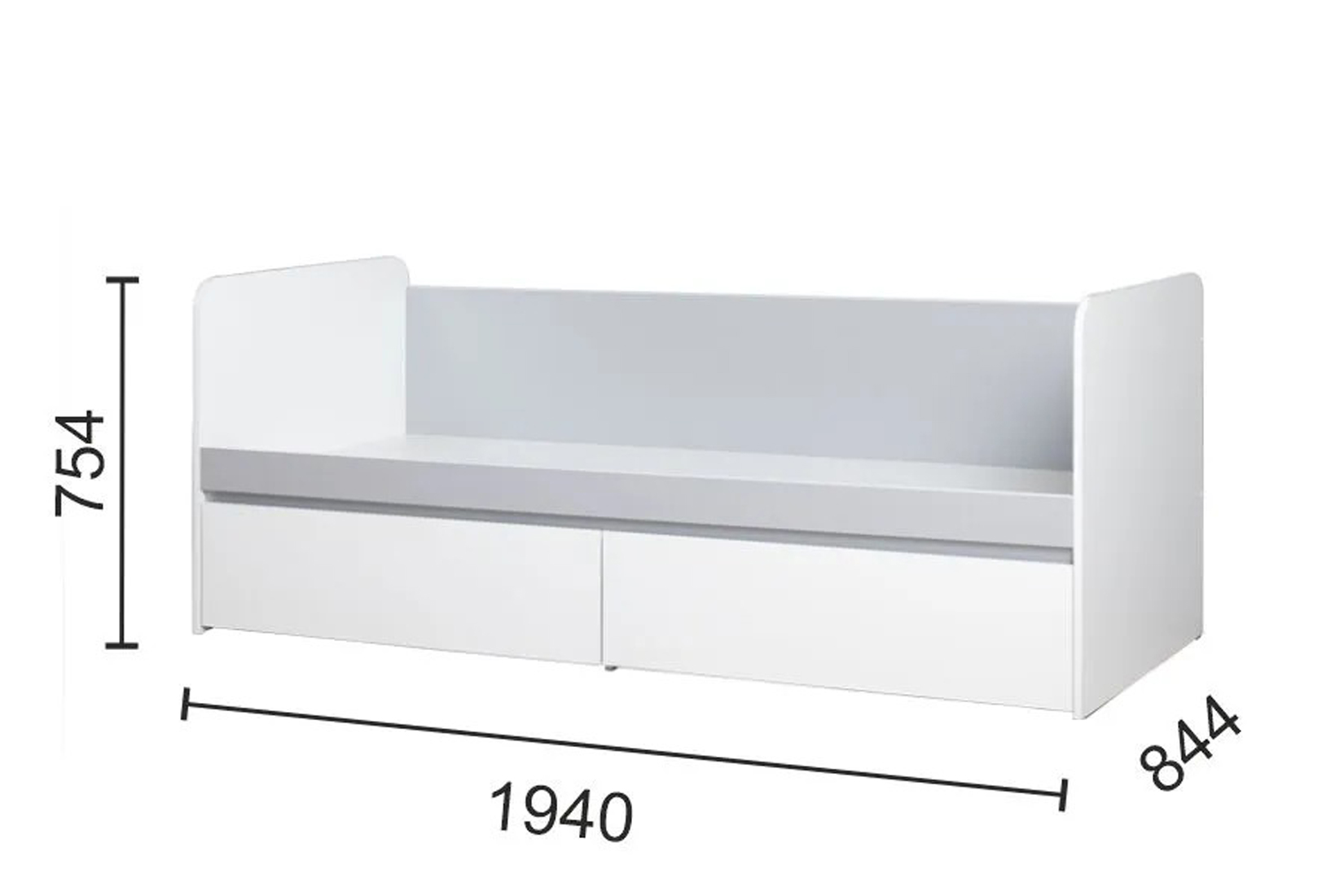 Торонто 11.39 Кровать 80х190 с настилом ЛДСП Белый/Стальной серый