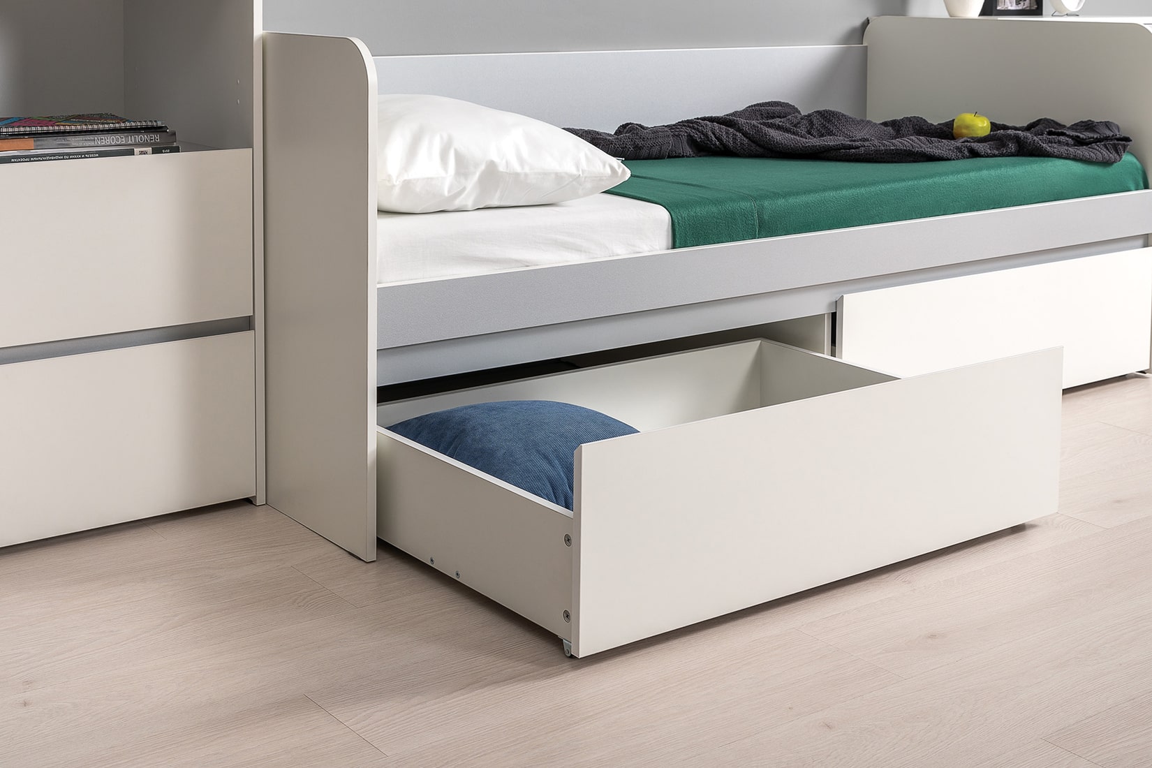 Торонто 11.39 Кровать 80х190 с настилом ЛДСП Белый/Стальной серый