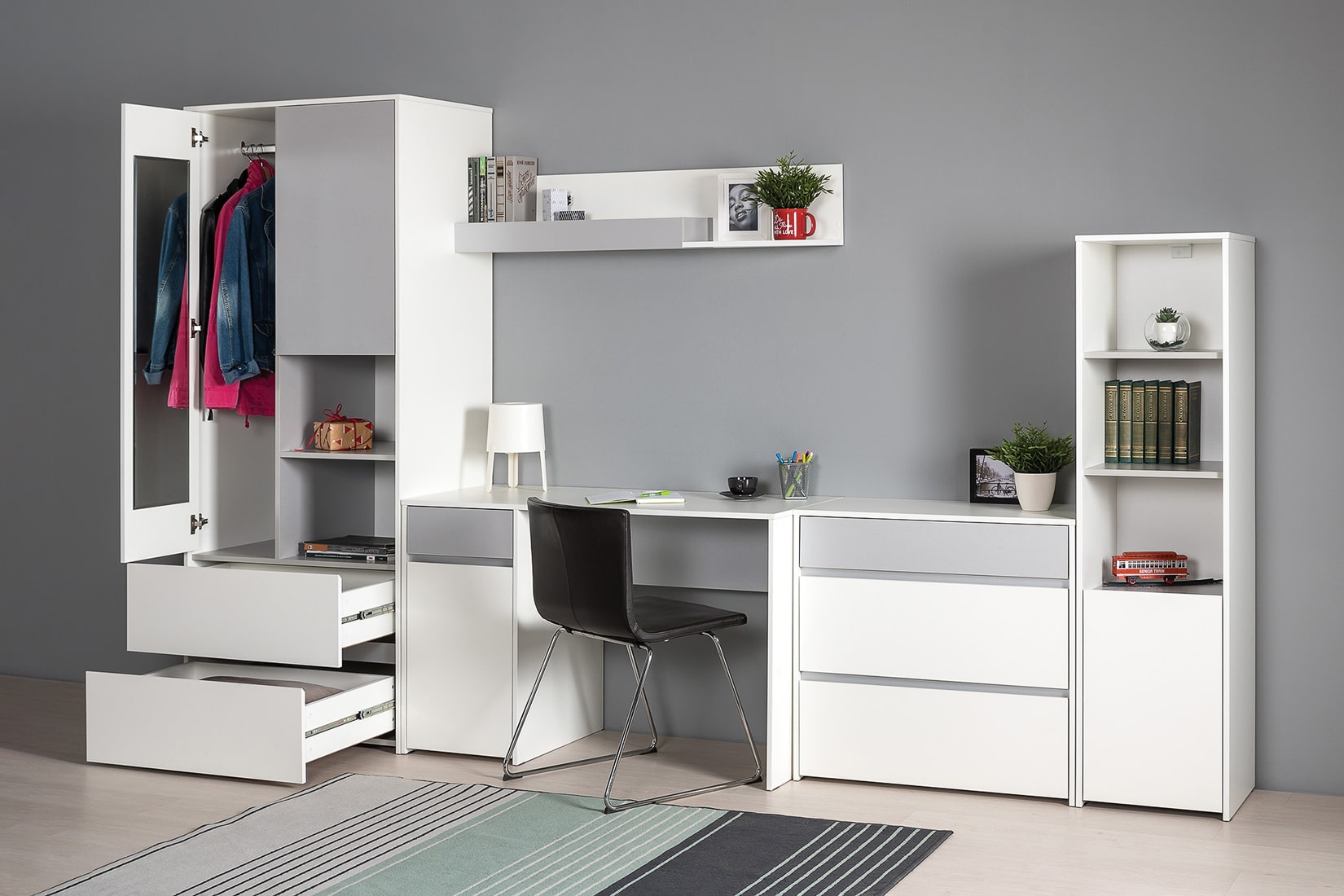 Торонто 13.13 Шкаф комбинированный Белый/Стальной серый