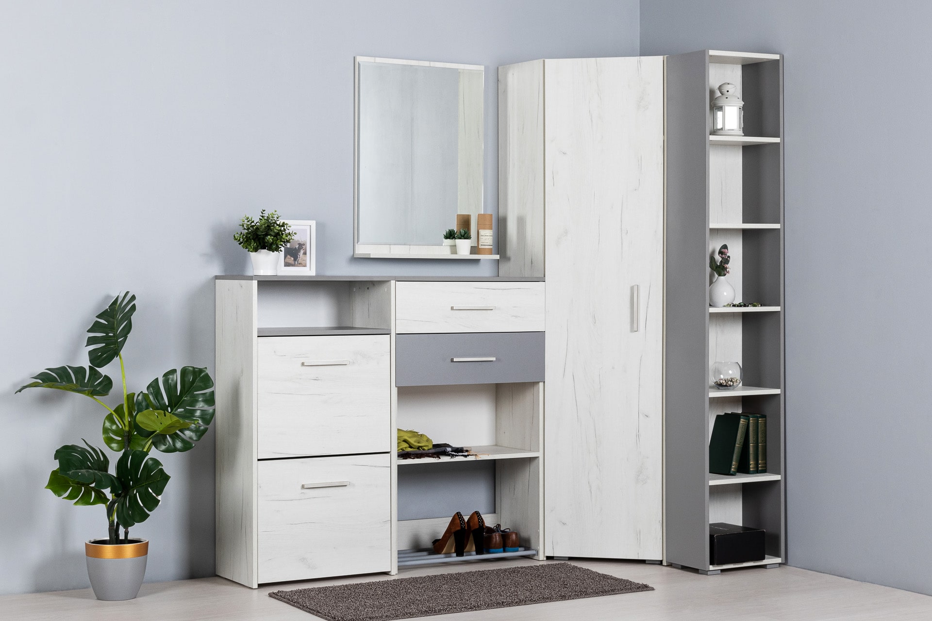 Юнона 13.254 Тумба для обуви Дуб Крафт белый/Серый Шифер