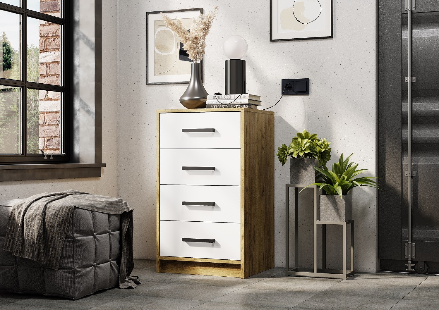 Комод высокий Мия КМ-02, крафт/белый