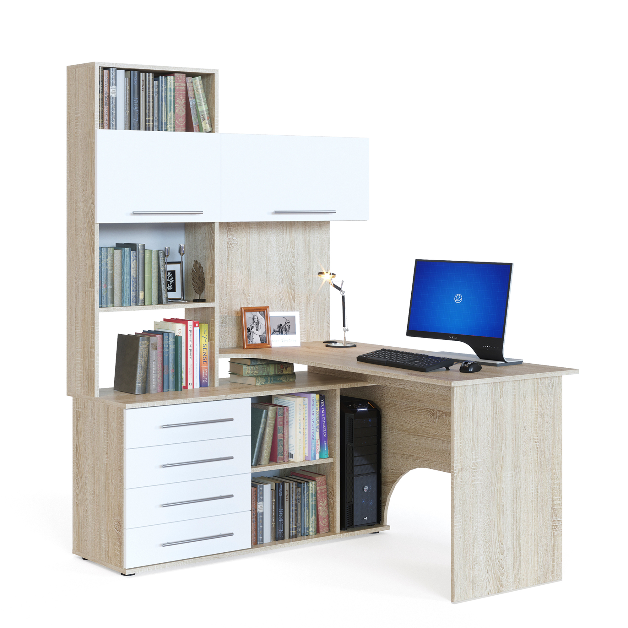 Угловой компьютерный стол КСТ-14Л левый дуб сонома/белый