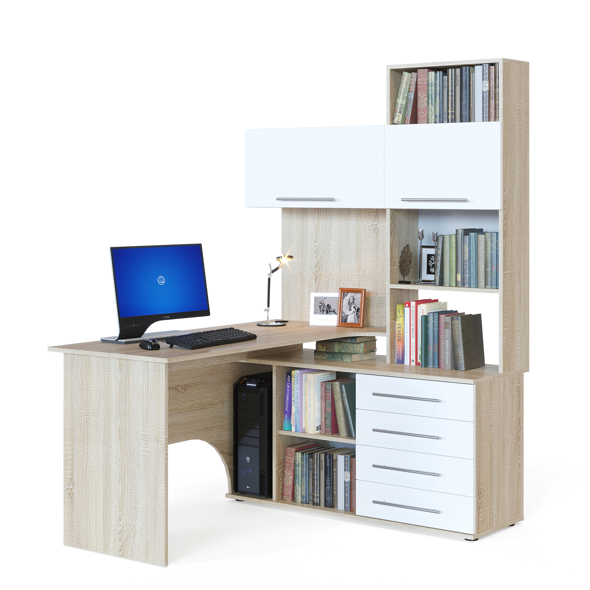 КСТ-14П Стол компьютерный угловой правый дуб сонома/белый