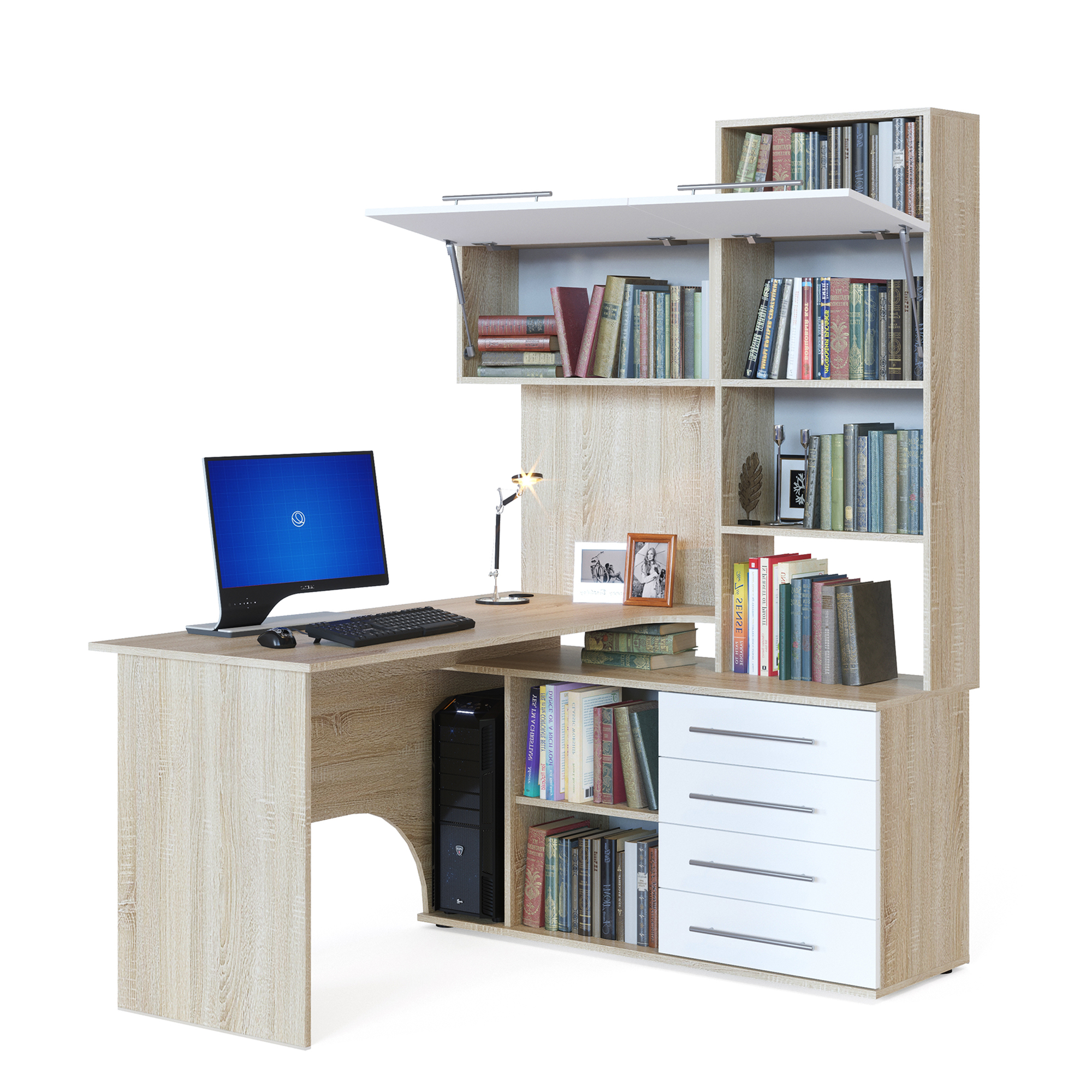 КСТ-14П Стол компьютерный угловой правый дуб сонома/белый