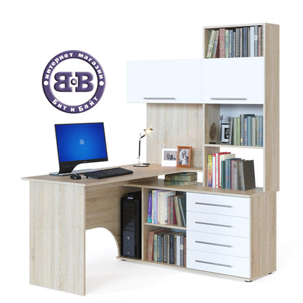 КСТ-14П Стол компьютерный угловой правый дуб сонома/белый