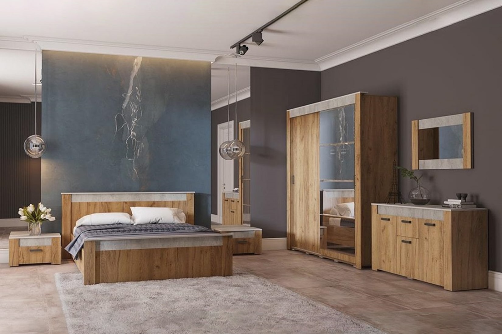 Комод комбинированный Франк КМ-11, крафт/бетон