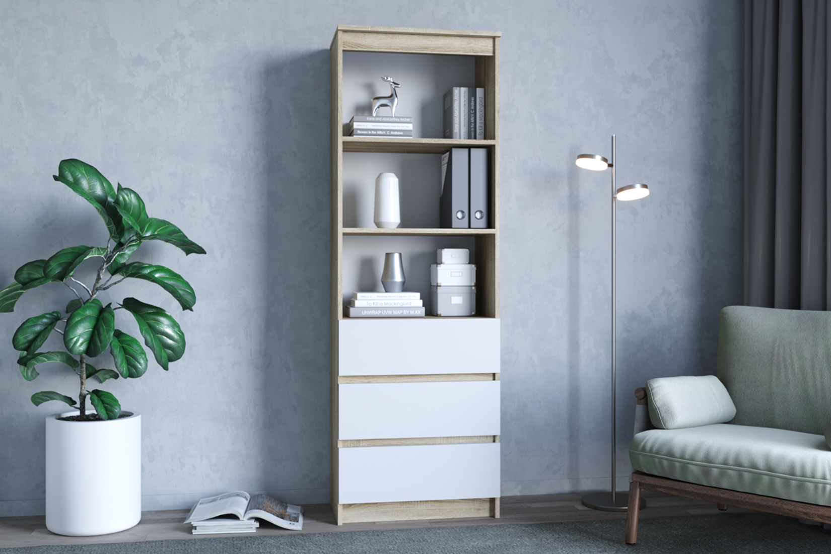 Челси-Мори МСТ 600.3 Стеллаж Сонома/Белый