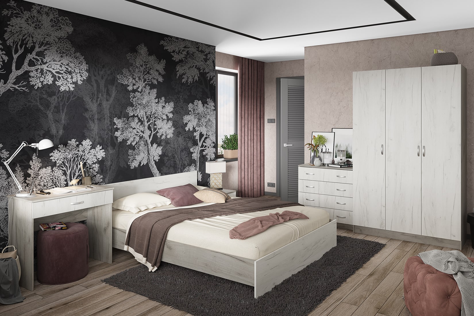 Бася ШКК 557 Шкаф 3-дв. Дуб крафт белый/Дуб крафт серый