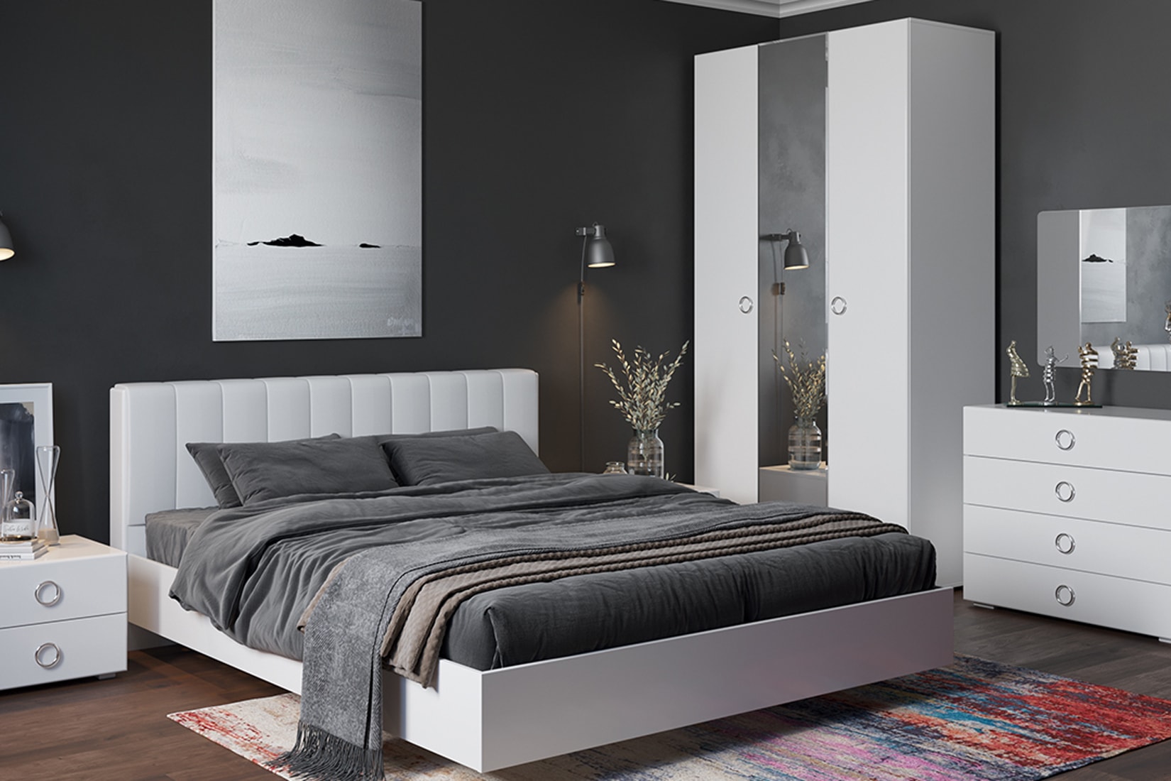 Глория спальня  Белый/Белый глянец