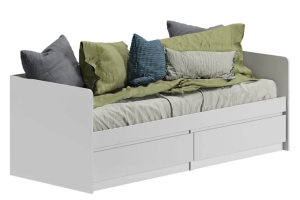 Челси Кровать 80х200 с 2-мя ящиками Белый глянец холодный/Белый