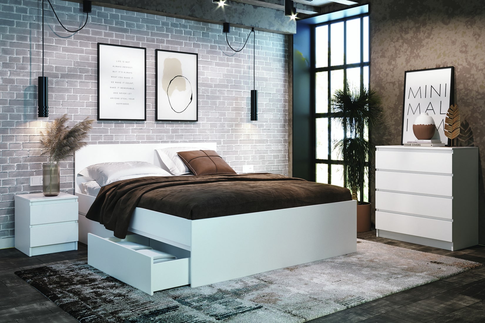 Мадера Кровать М1600 без ящиков с ДСП настилом Белый