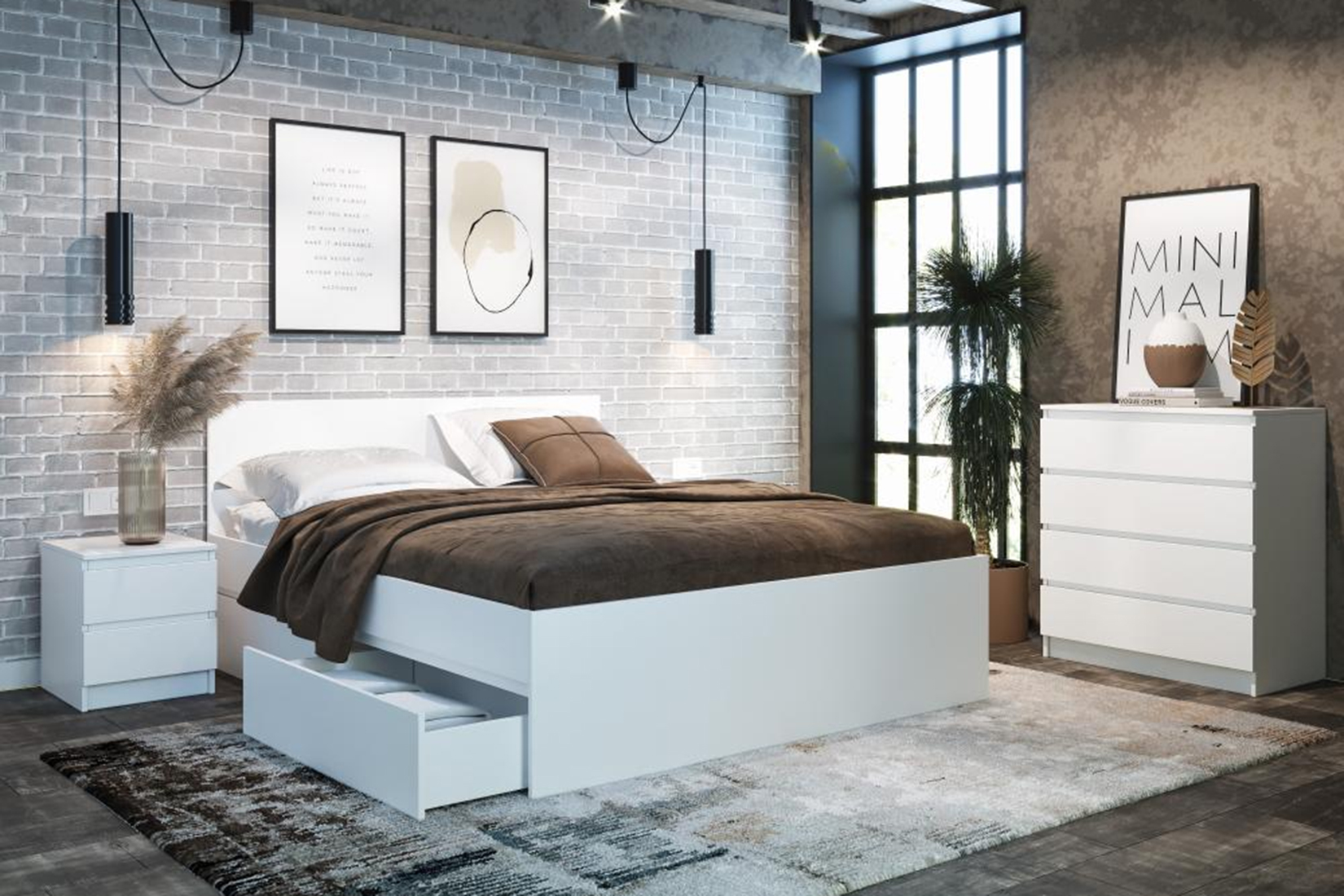 Мадера К1.6М Кровать 160 с ящиками с ДСП настилом Белый