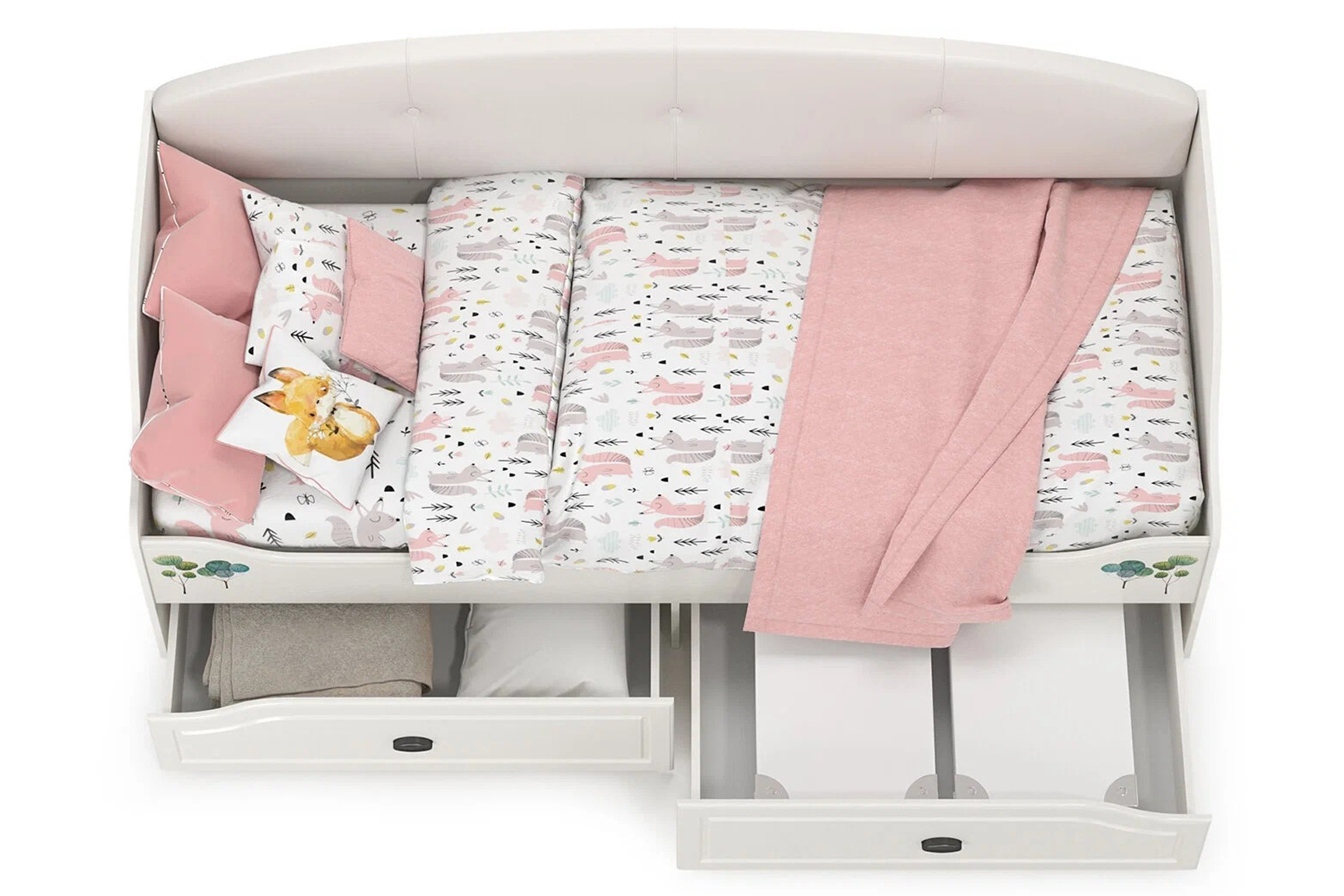 Роуз 11.38 Кровать 80х200 см. с ЛДСП настилом Белый с тиснением поры дерева/ясень ваниль