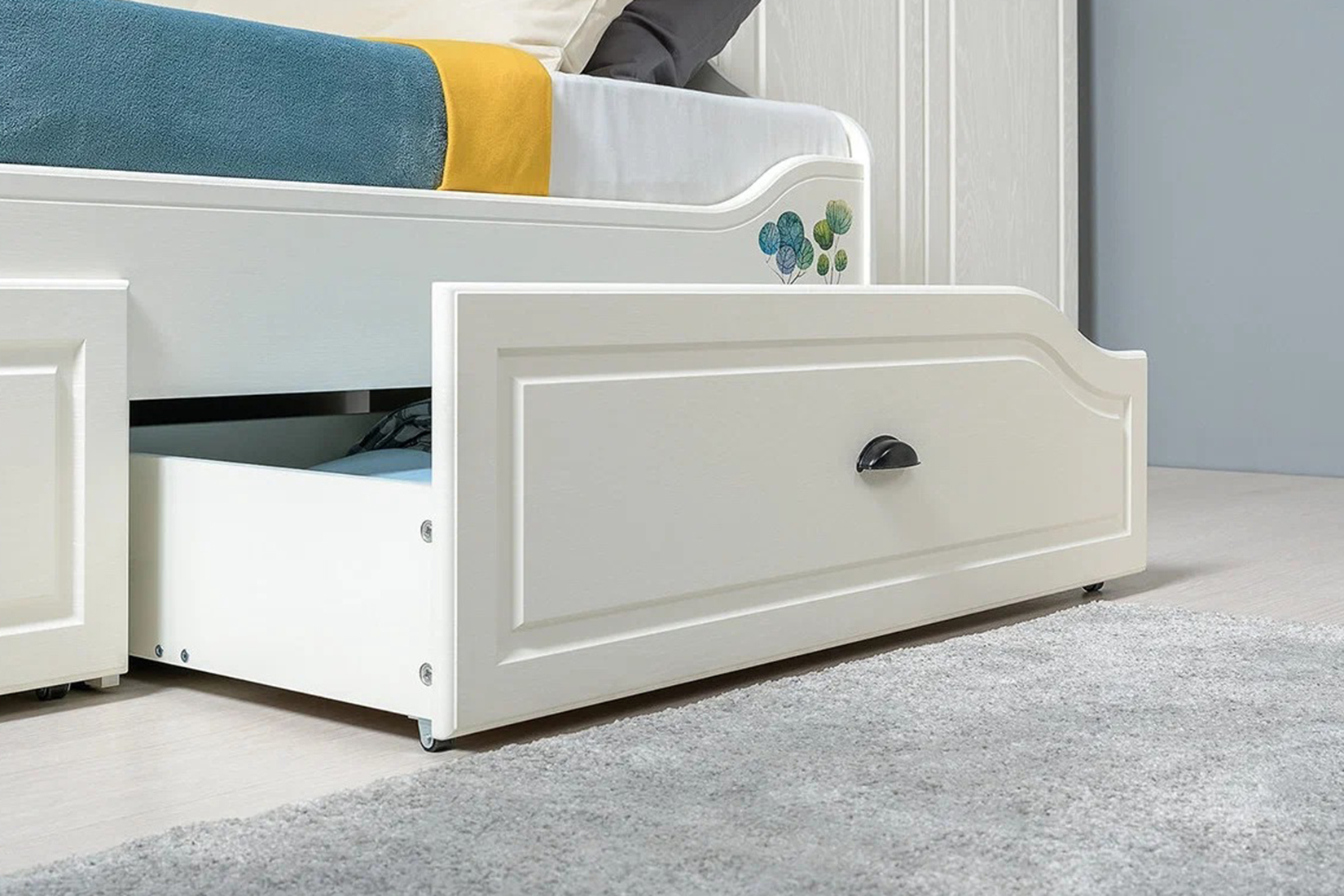 Роуз 11.38 Кровать 80х200 см. с ЛДСП настилом Белый с тиснением поры дерева/ясень ваниль