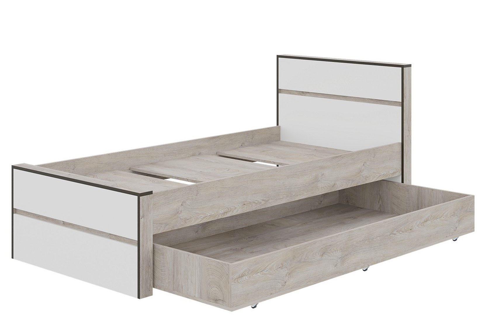 Акита Кровать 90х200 с ящиком с ЛДСП настилом Дуб эндгрейн/Миндаль