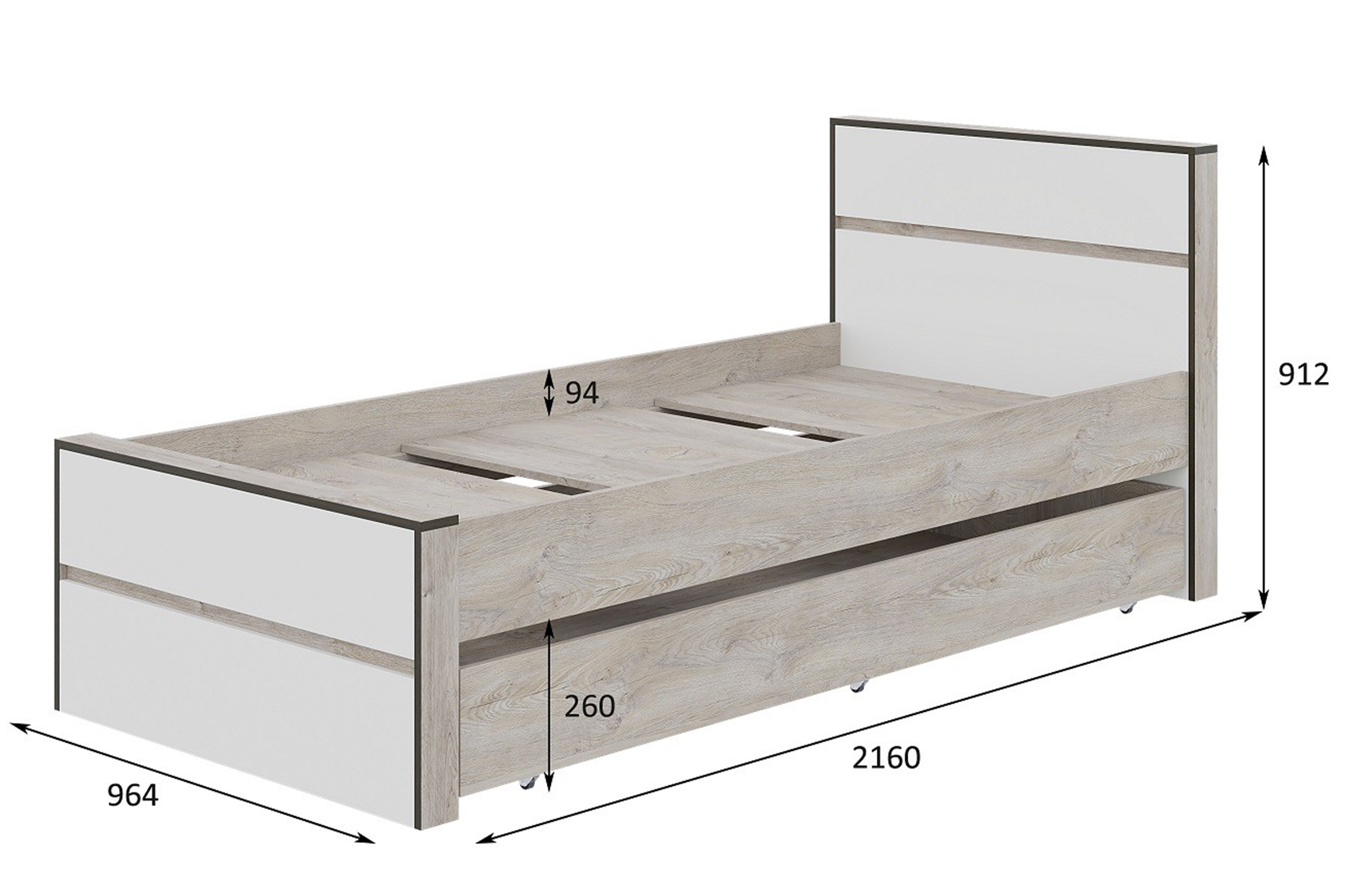Акита Кровать 90х200 с ящиком с ЛДСП настилом Дуб эндгрейн/Миндаль