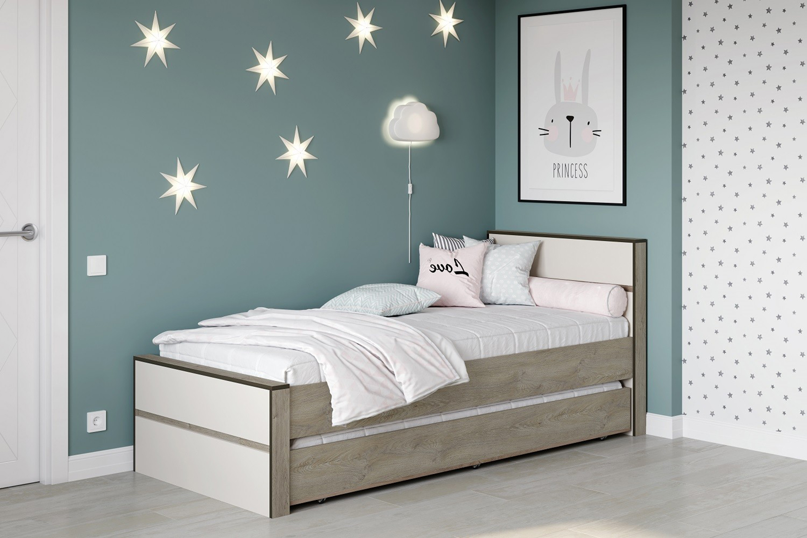 Акита Кровать 90х200 с ящиком с ЛДСП настилом Дуб эндгрейн/Миндаль