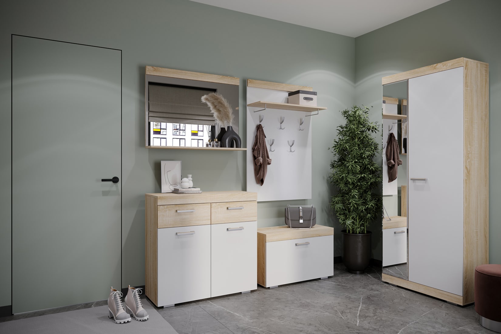 Соната ШСЗ-800 Шкаф Дуб Сонома/Белый глянец