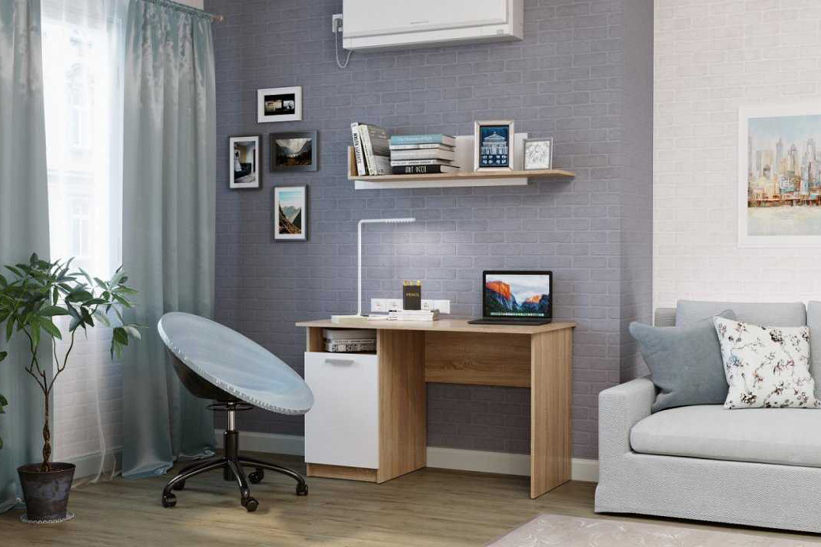 ПКС-12 Полка навесная Дуб Сонома/Белый глянец