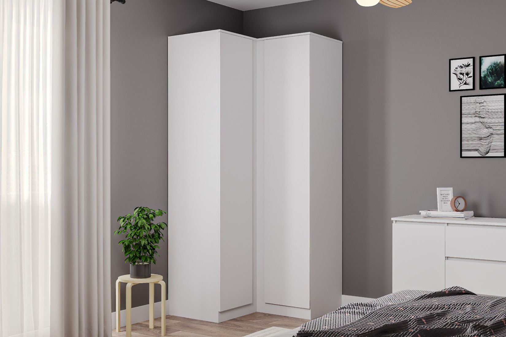 Челси Шкаф угловой прямой Белый глянец холодный/Белый