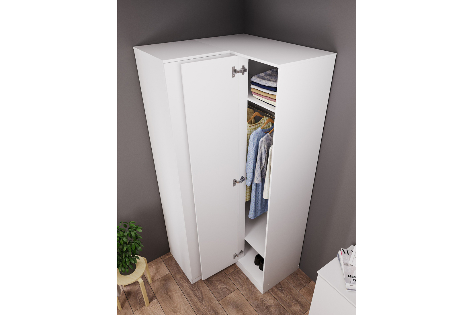 Челси Шкаф угловой прямой Белый глянец холодный/Белый