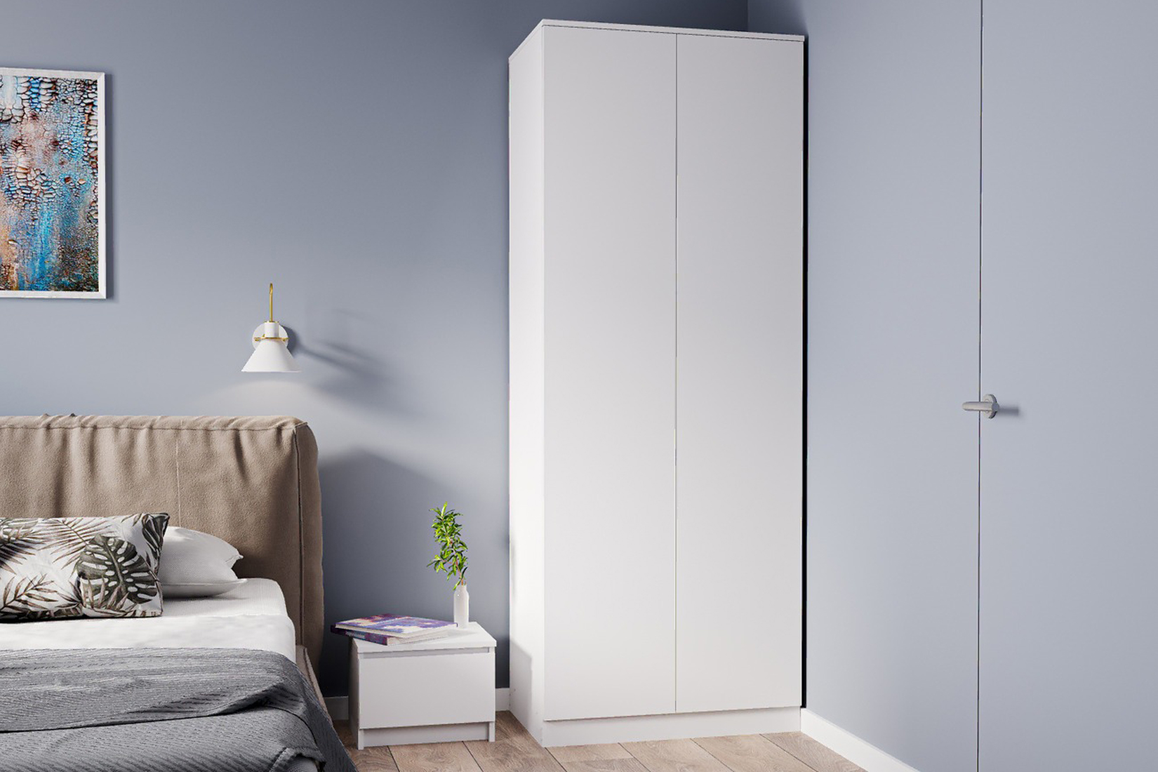 Челси Шкаф 2-х ств. платяной Белый глянец холодный/Белый