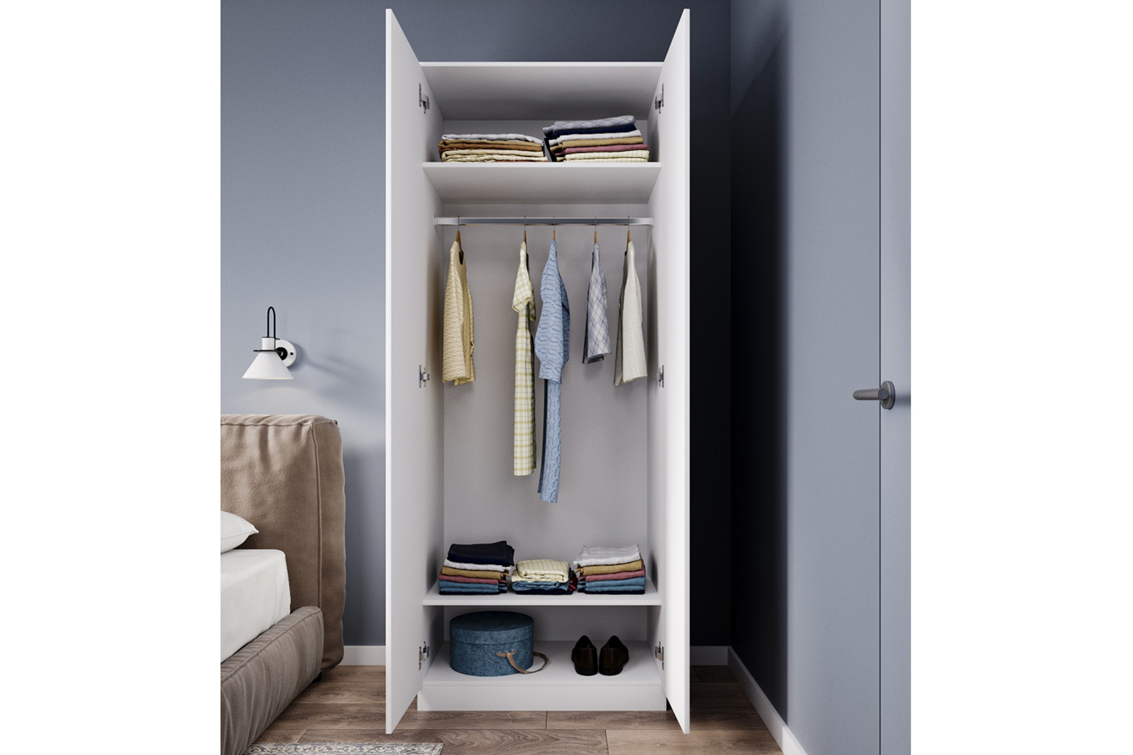 Челси Шкаф 2-х ств. платяной Белый глянец холодный/Белый