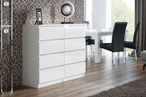 Челси Комод 8 ящиков Белый/Белый глянец