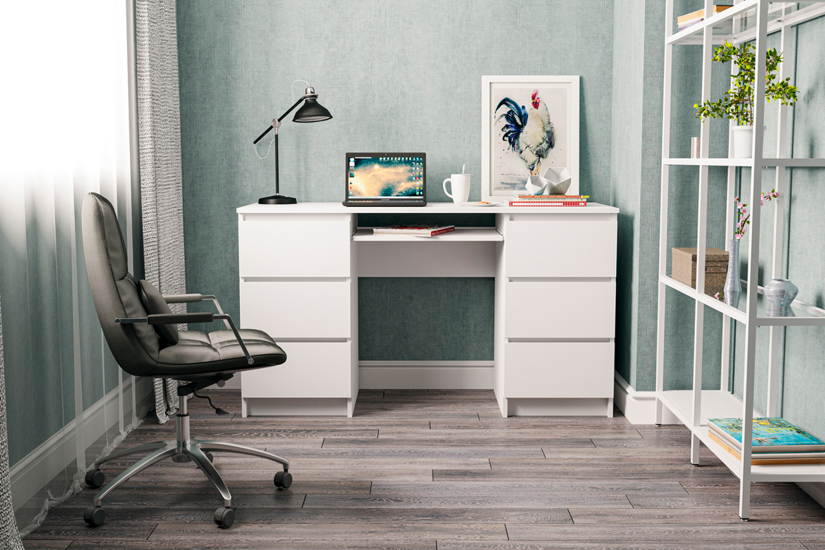 Челси Стол 6 ящиков Белый глянец/Белый