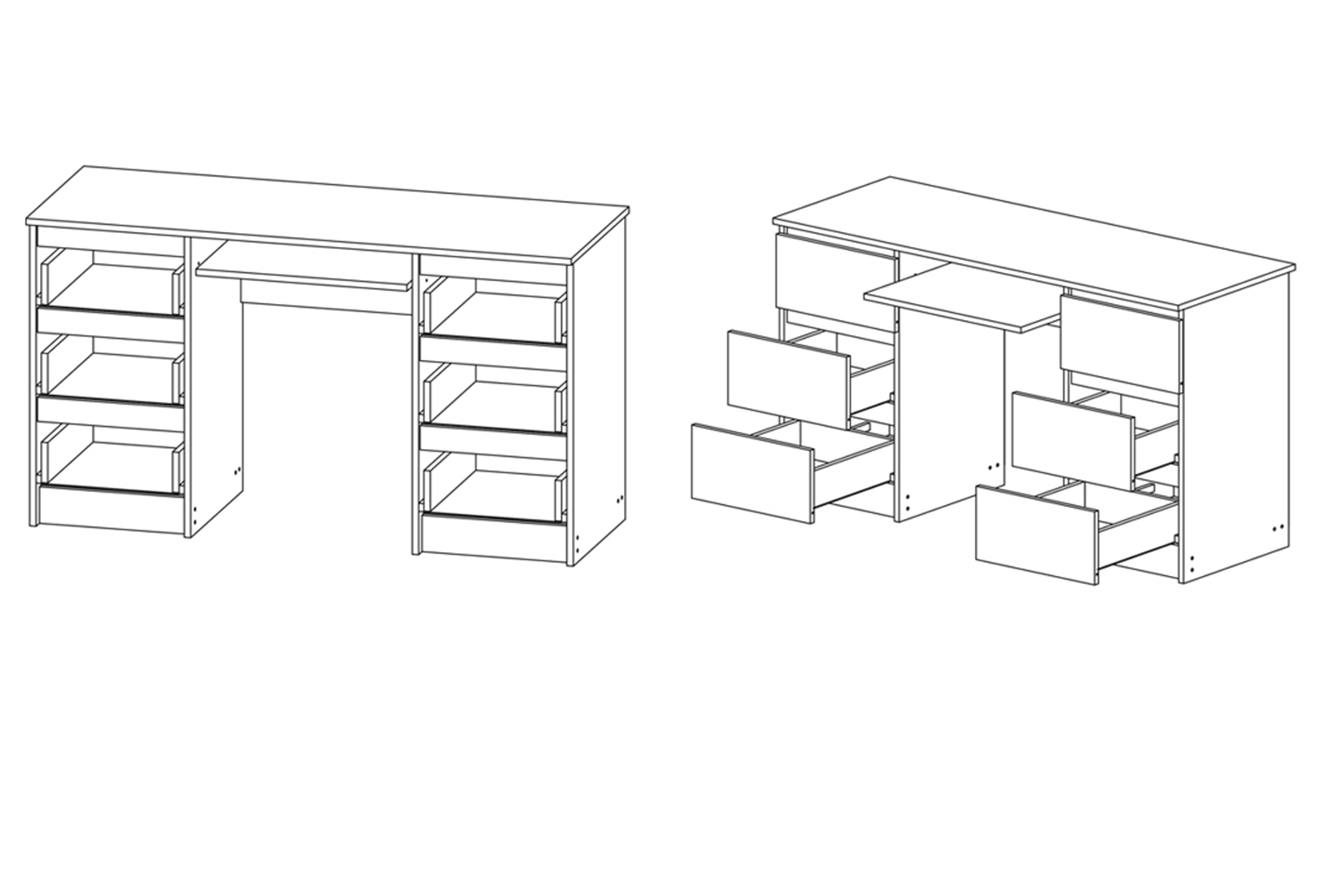 Челси Стол 6 ящиков Белый глянец/Белый