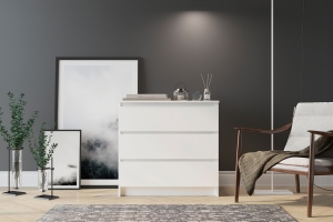 Челси Комод 800 (3 ящика) Белый/Белый глянец