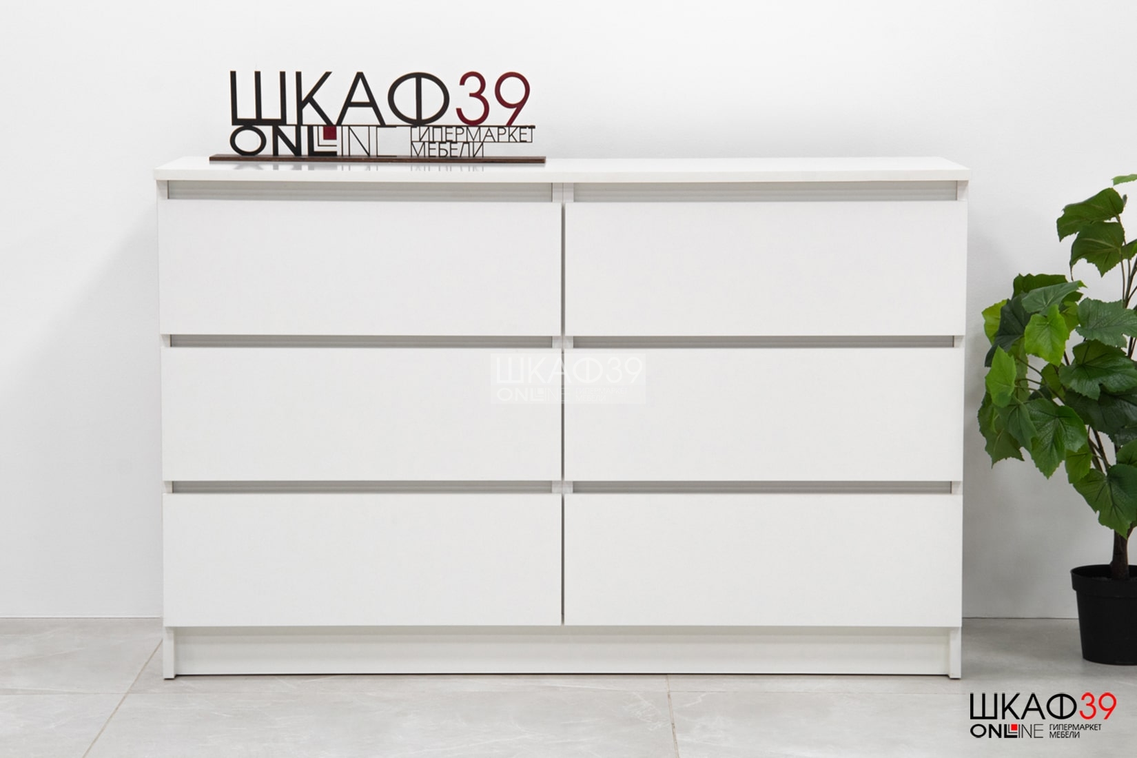 Челси Комод 1200 (2 двери 3 ящика) Белый/Белый глянец