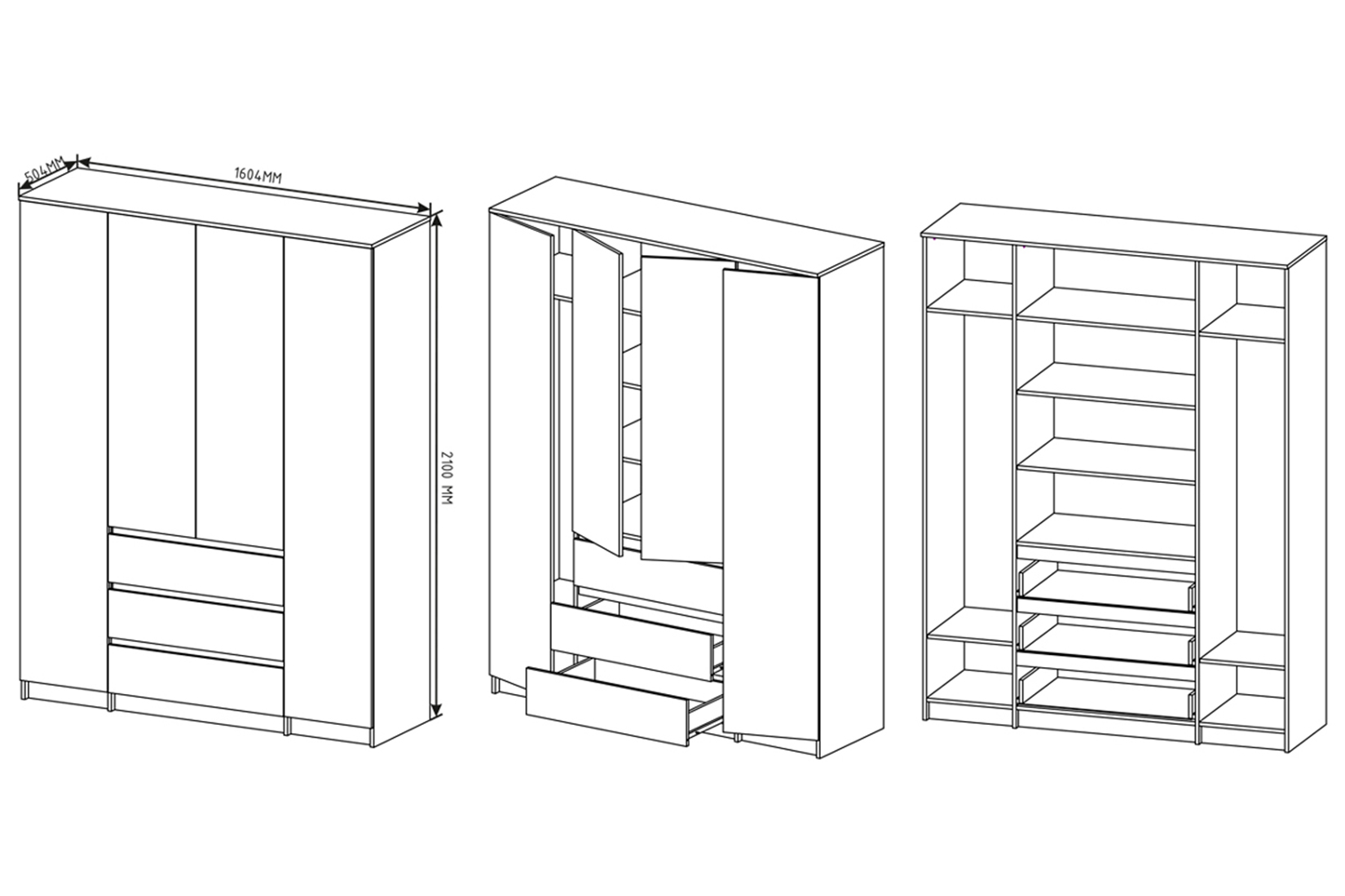 Челси Шкаф 1600 Белый/Белый глянец