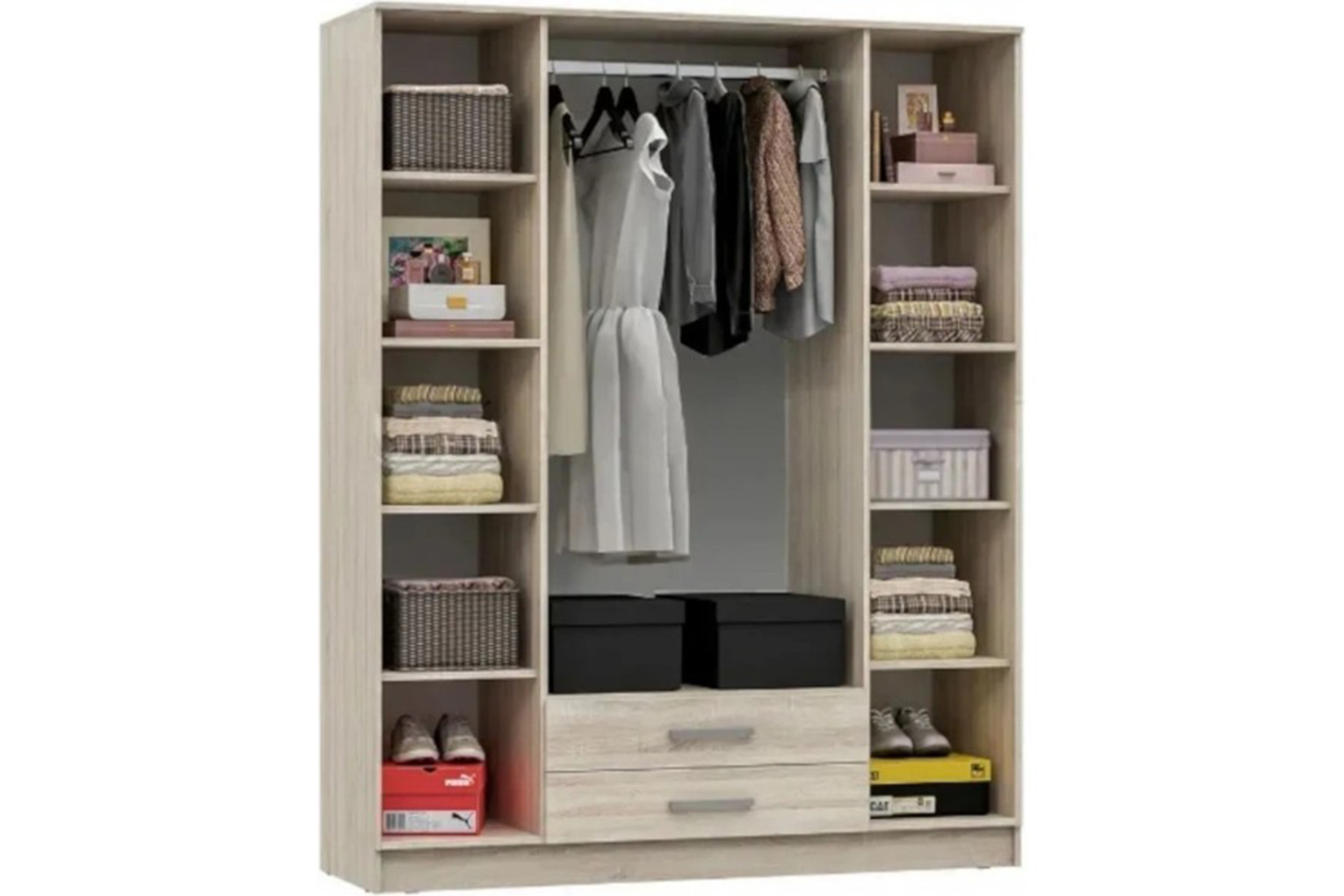 Мартина Шкаф для одежды 4-дв. Белый глянец/Дуб сонома